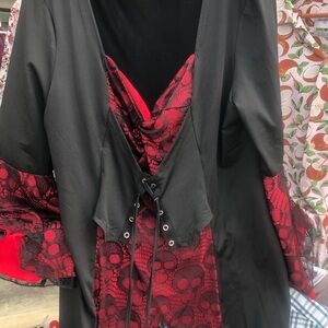 Black and Red Lace-Up Dress